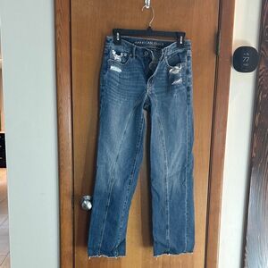 American Eagle Outfitters Women's Dark Blue Straight Leg Jeans